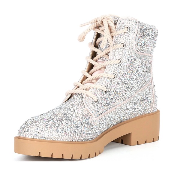 NWT Betsey Johnson SB-HUDSN Rhinestone Combat Bootie - Picture 3 of 15